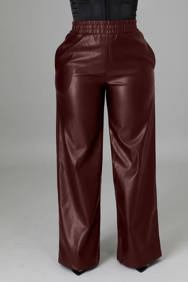 Straight High Waist PU Pants - Veira Trending Shop