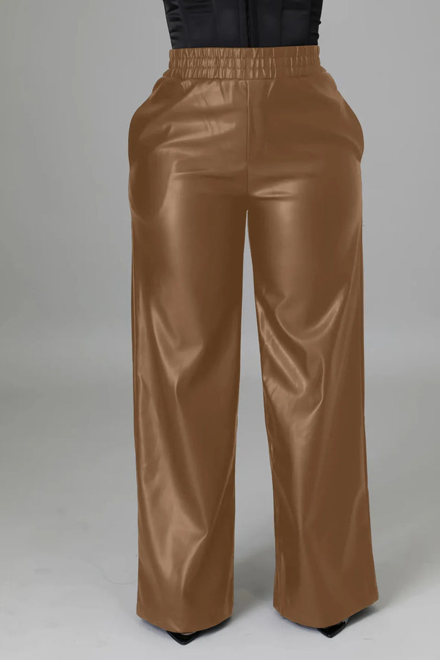 Straight High Waist PU Pants - Veira Trending Shop