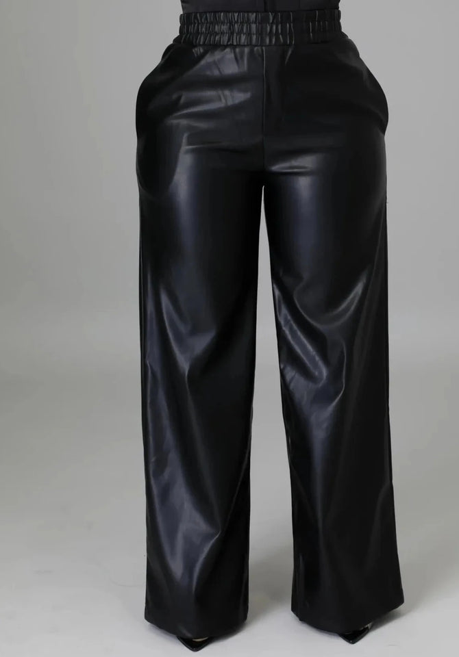 Straight High Waist PU Pants - Veira Trending Shop
