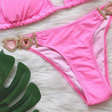 Heart Rhinestones Bikini Set