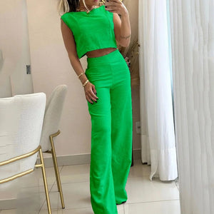 Casual Sleeveless 2Pcs Pants Set