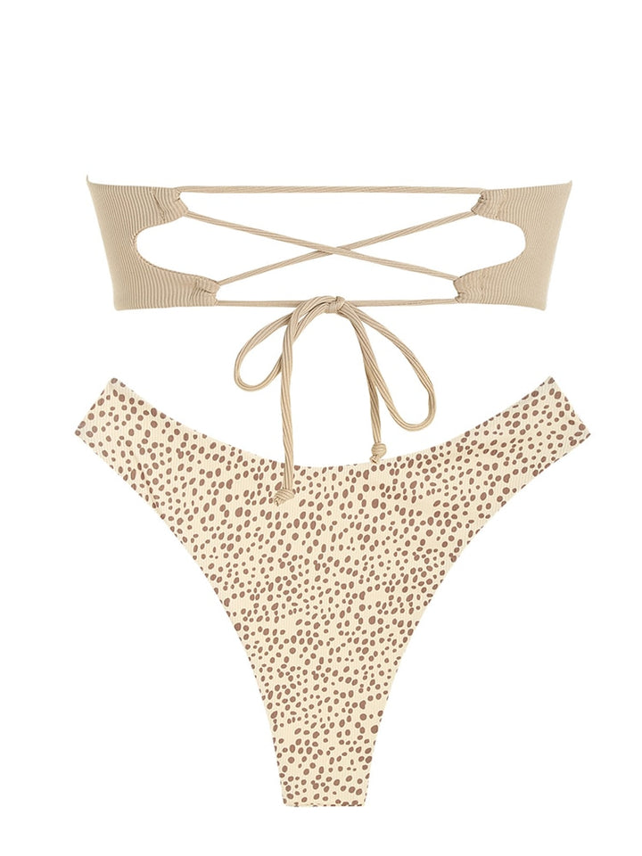 Ruffle Ribbed High Cut Bikini