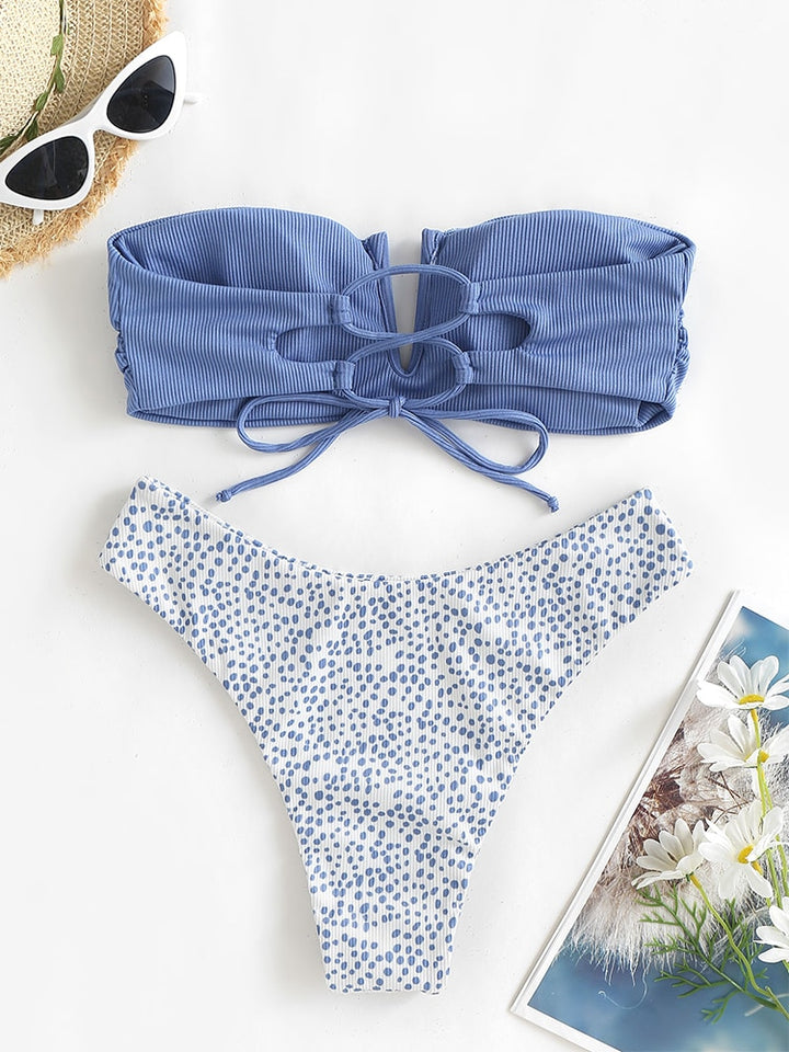 Ruffle Ribbed High Cut Bikini