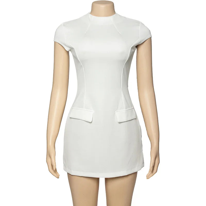 Slim Solid Pockets Mini Dress