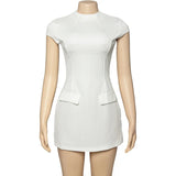 Slim Solid Pockets Mini Dress