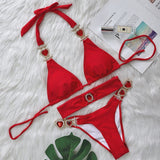 Heart Rhinestones Bikini Set