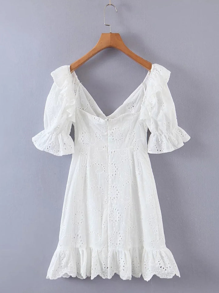 Puff Sleeve White Lace Dress