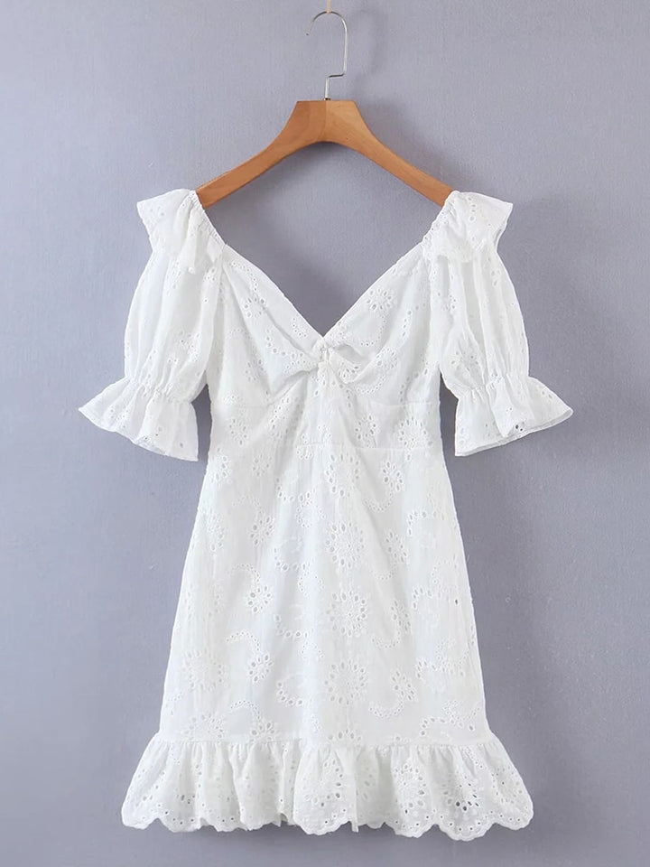 Puff Sleeve White Lace Dress