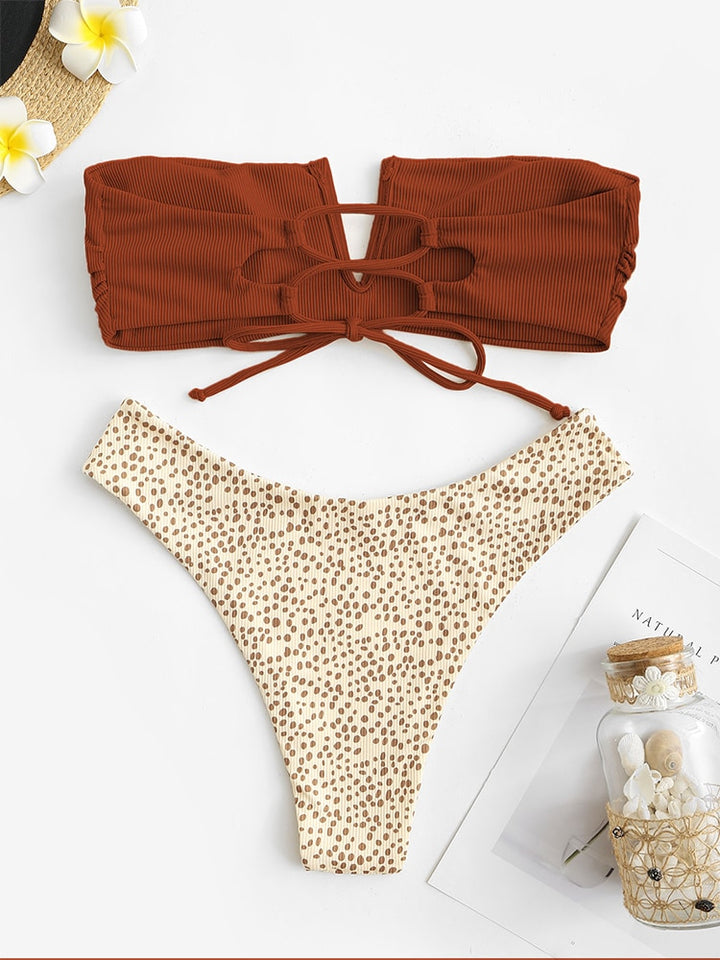 Ruffle Ribbed High Cut Bikini