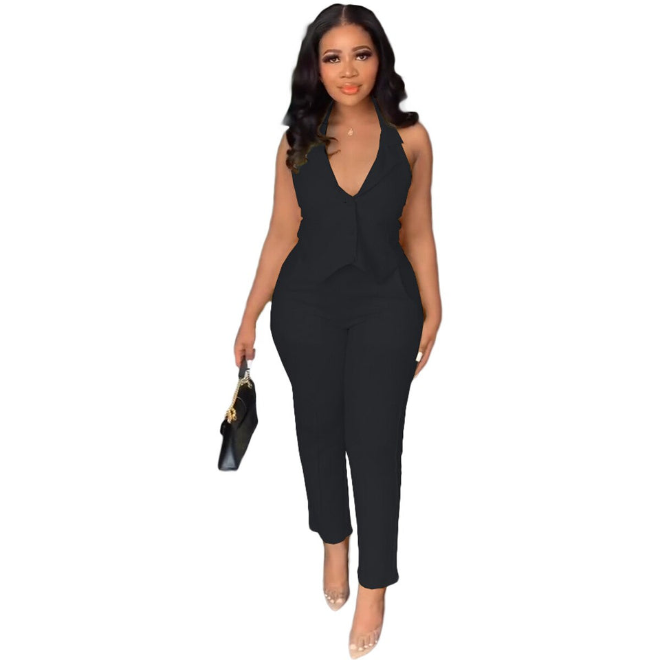 Halter Neck Top 2Pcs Pants Set