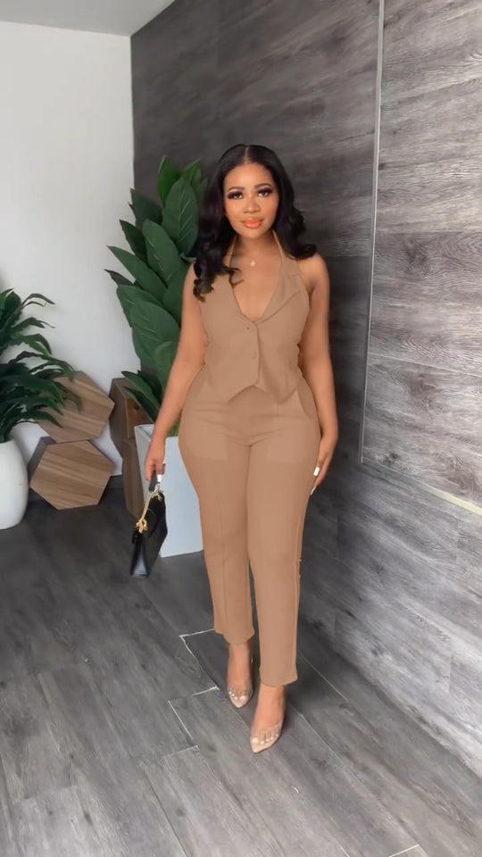 Halter Neck Top 2Pcs Pants Set