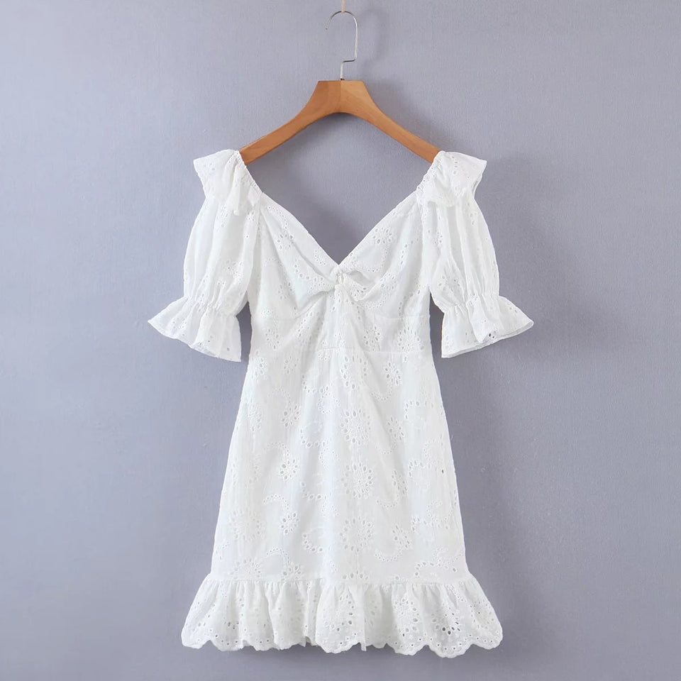 Puff Sleeve White Lace Dress