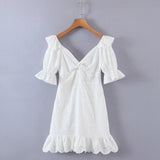 Puff Sleeve White Lace Dress
