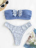 Ruffle Ribbed High Cut Bikini