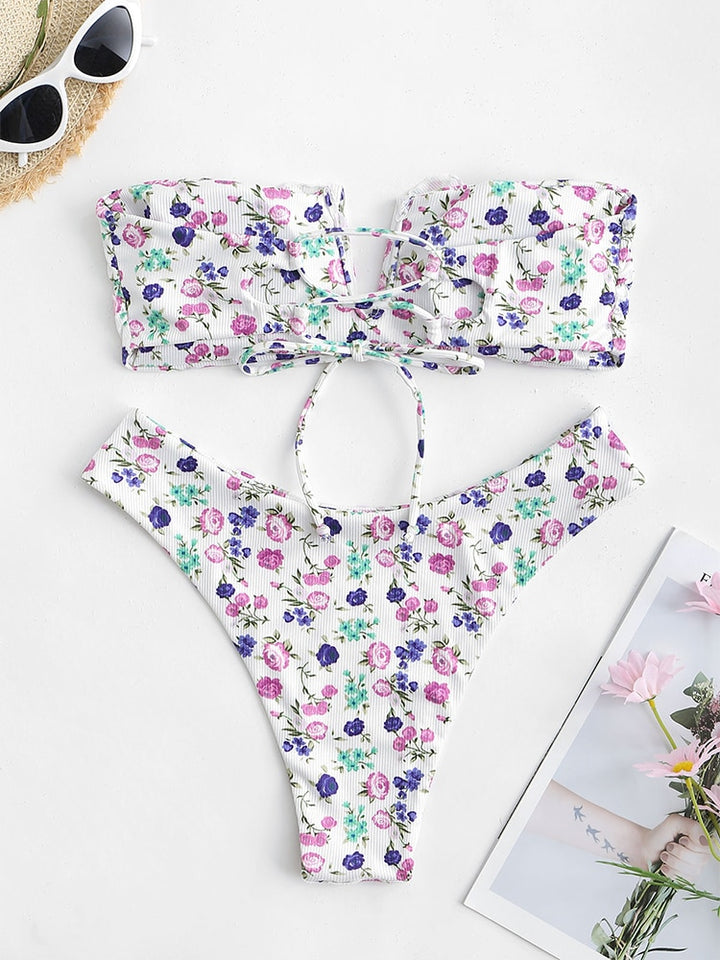 Ruffle Ribbed High Cut Bikini