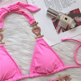 Heart Rhinestones Bikini Set