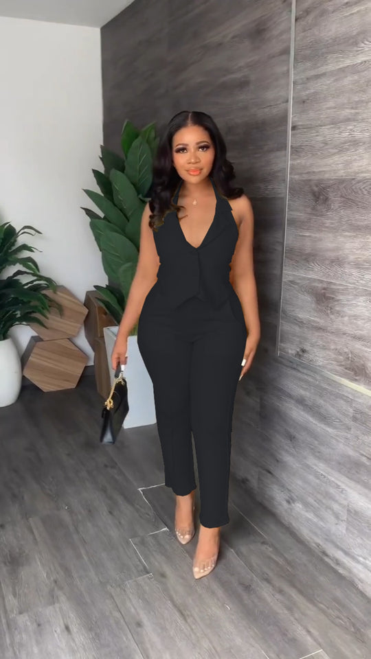 Halter Neck Top 2Pcs Pants Set