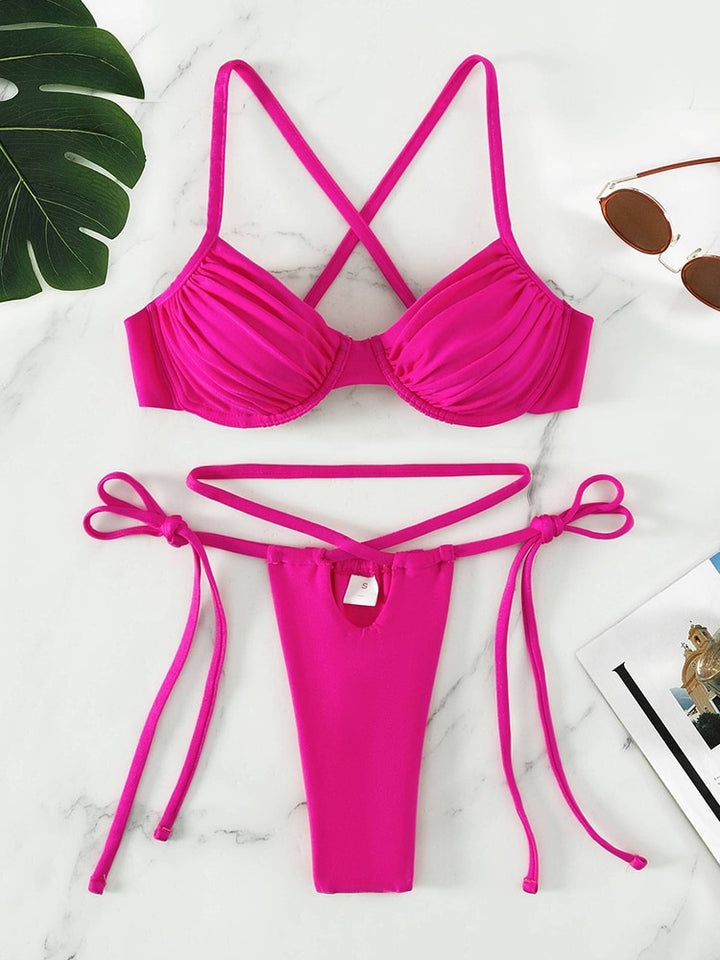 Pleated Shiny Bikini Set