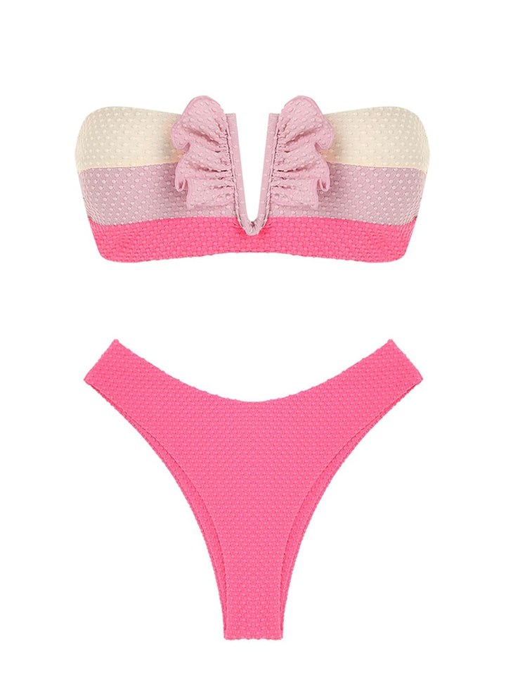 Ruffle Ribbed High Cut Bikini