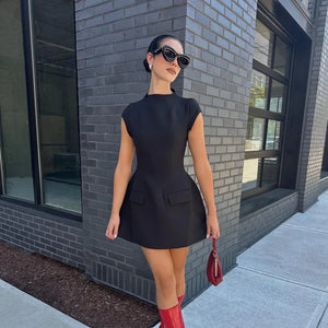 Slim Solid Pockets Mini Dress