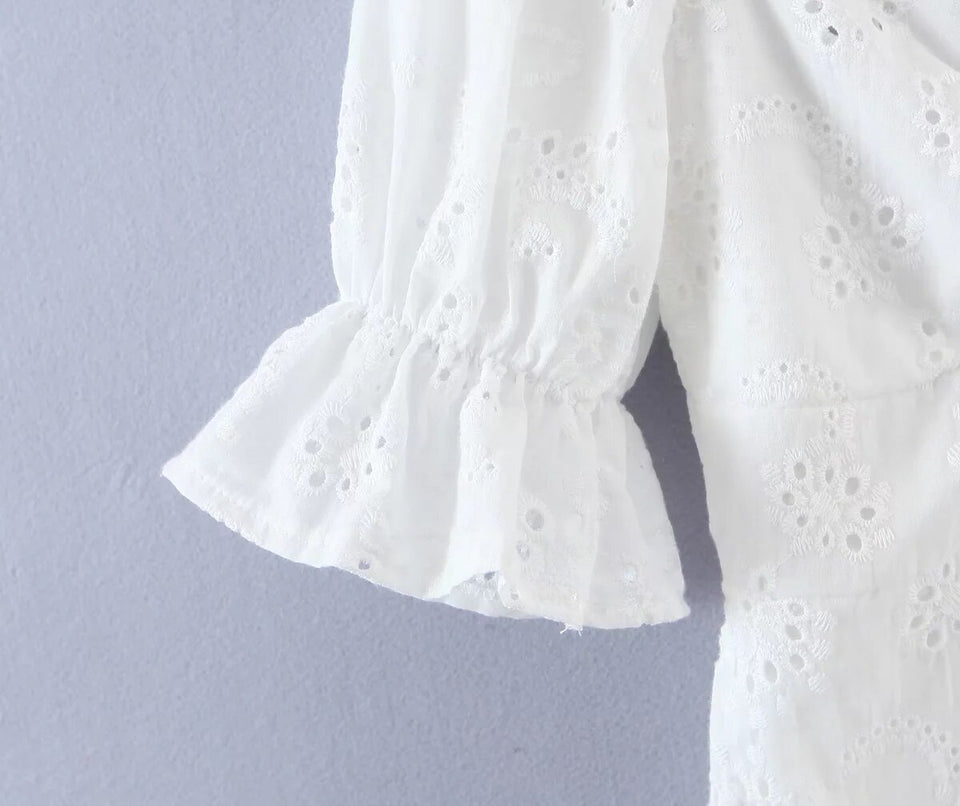 Puff Sleeve White Lace Dress