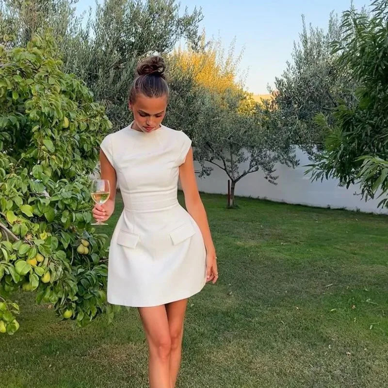 Slim Solid Pockets Mini Dress