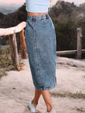 Button Side Split Denim Skirt