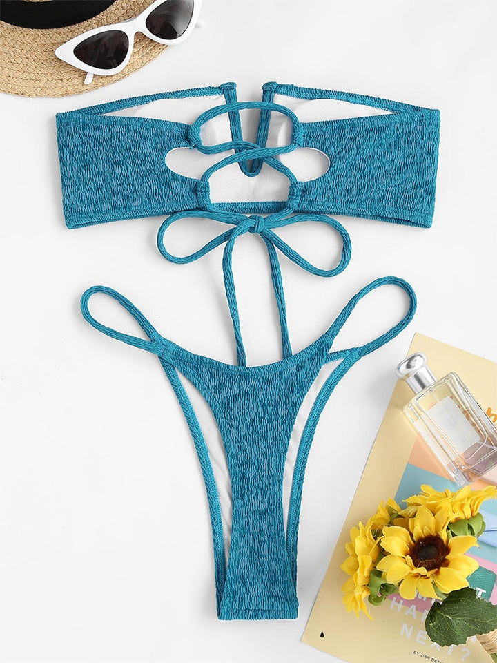 Ruffle Ribbed High Cut Bikini