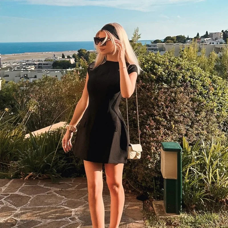Slim Solid Pockets Mini Dress