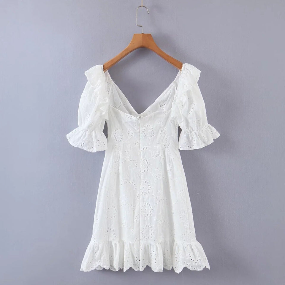 Puff Sleeve White Lace Dress