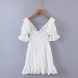 Puff Sleeve White Lace Dress