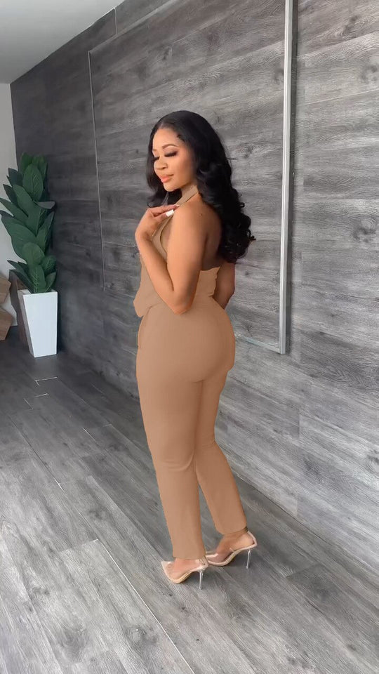 Halter Neck Top 2Pcs Pants Set