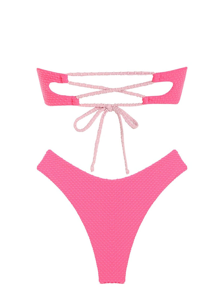 Ruffle Ribbed High Cut Bikini
