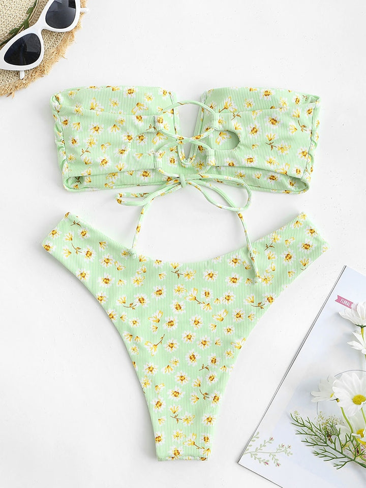 Ruffle Ribbed High Cut Bikini