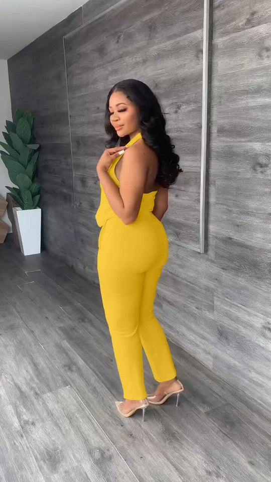 Halter Neck Top 2Pcs Pants Set