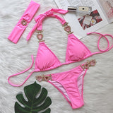 Heart Rhinestones Bikini Set