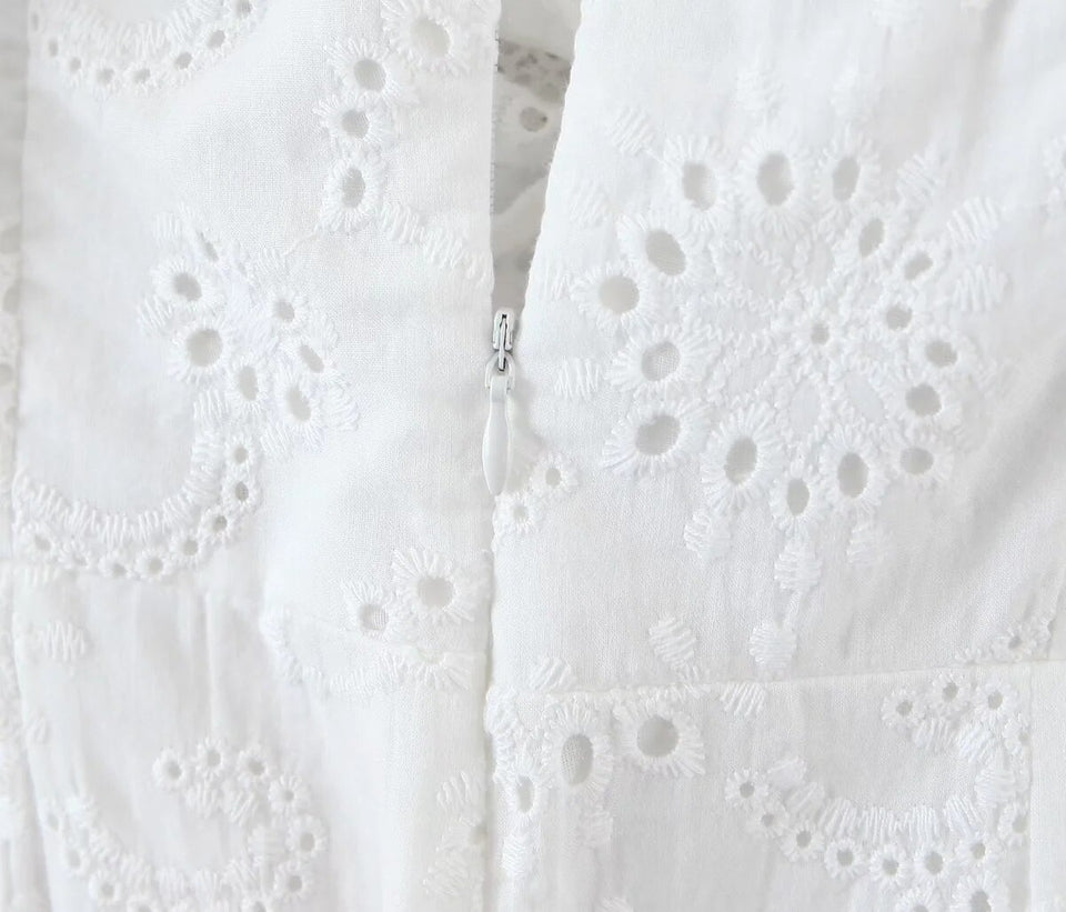 Puff Sleeve White Lace Dress