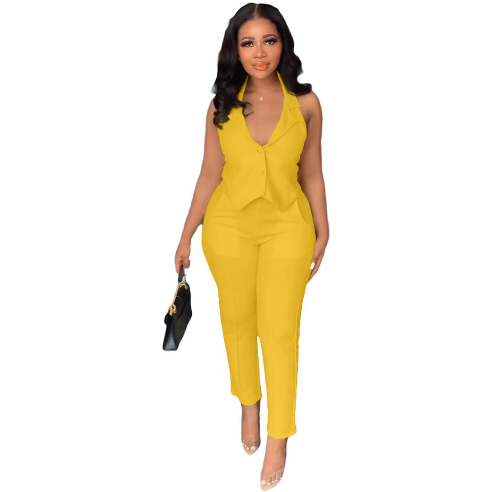 Halter Neck Top 2Pcs Pants Set