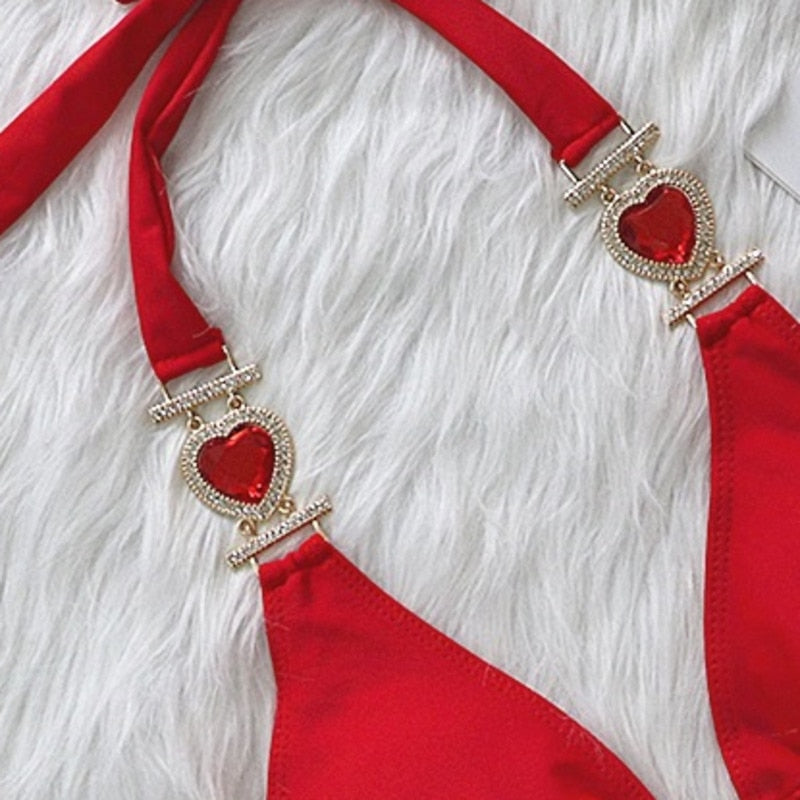 Heart Rhinestones Bikini Set