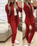 Zipper Top And Pants Set - Veira Trending Shop