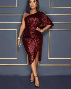 Sequined Draped Midi Dress - Veira Trending Shop