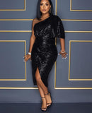 Sequined Draped Midi Dress - Veira Trending Shop