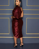 Sequined Draped Midi Dress - Veira Trending Shop