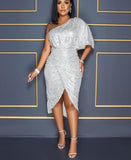 Sequined Draped Midi Dress - Veira Trending Shop