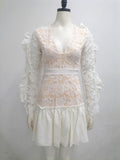Mesh Embroidered White Dress - Veira Trending Shop
