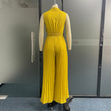 Pleated Lace Up Jumpsuit