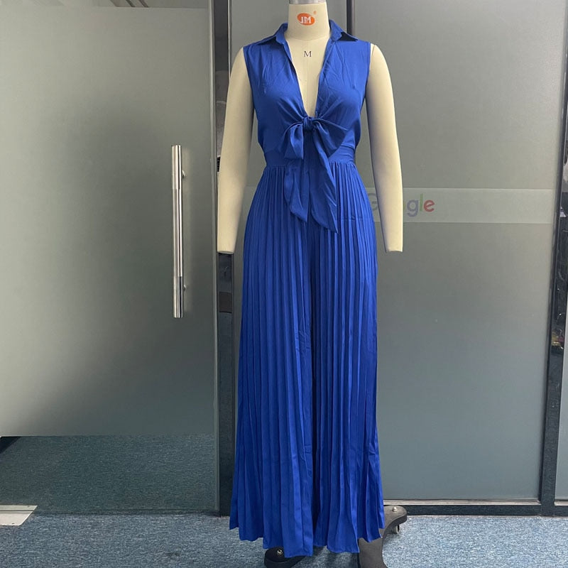 Pleated Lace Up Jumpsuit