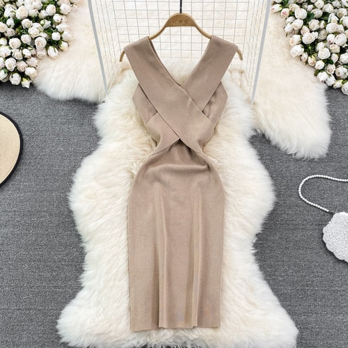 Knit Sleeveless Midi Dress - Veira Trending Shop