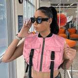 Pockets Buckle Sexy Cropped Vest - Veira Trending Shop