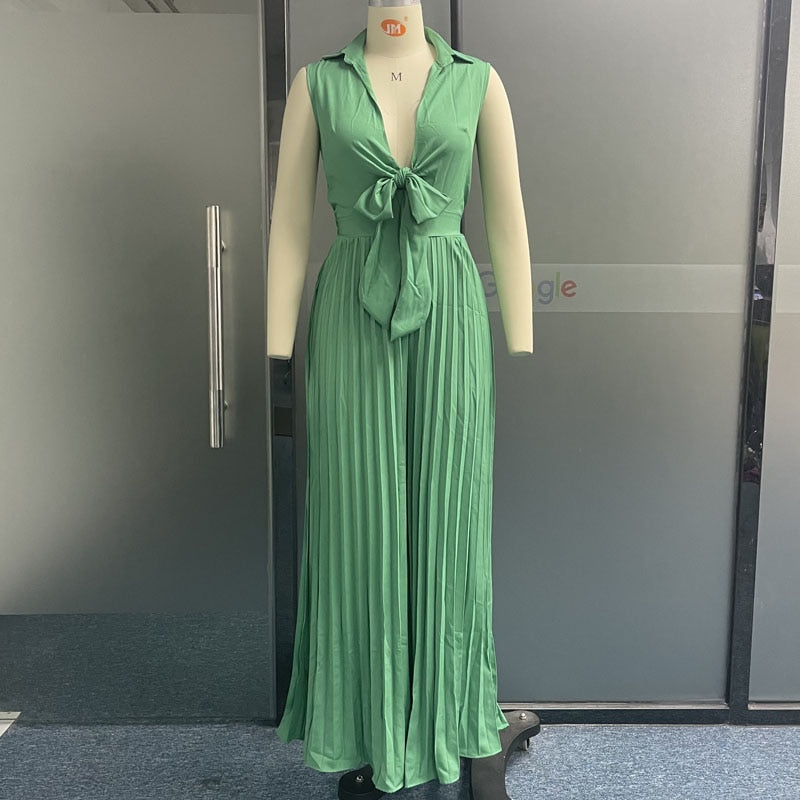 Pleated Lace Up Jumpsuit